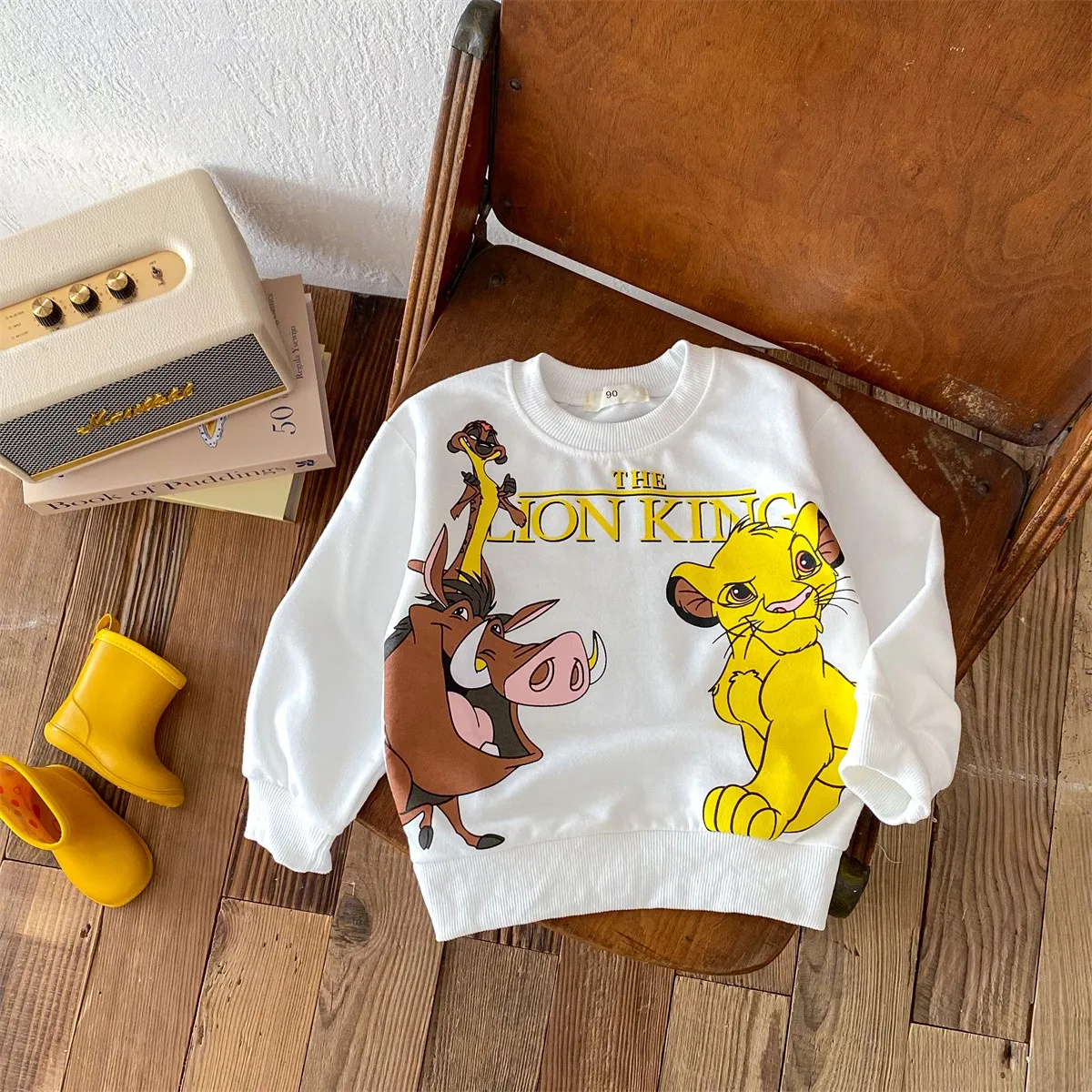 Lion Printed Baby Boy Clothes Long Sleeved Tops Loose Sweatshirt Round Collar Cartoon Hoodies Children Toddler Costume Disney