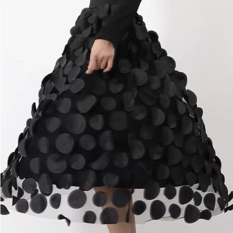 Falda Midi de tul de lunares en 3D para mujer, faldas acampanadas de malla con cintura elástica, traje de fiesta de boda y Halloween, ropa de calle