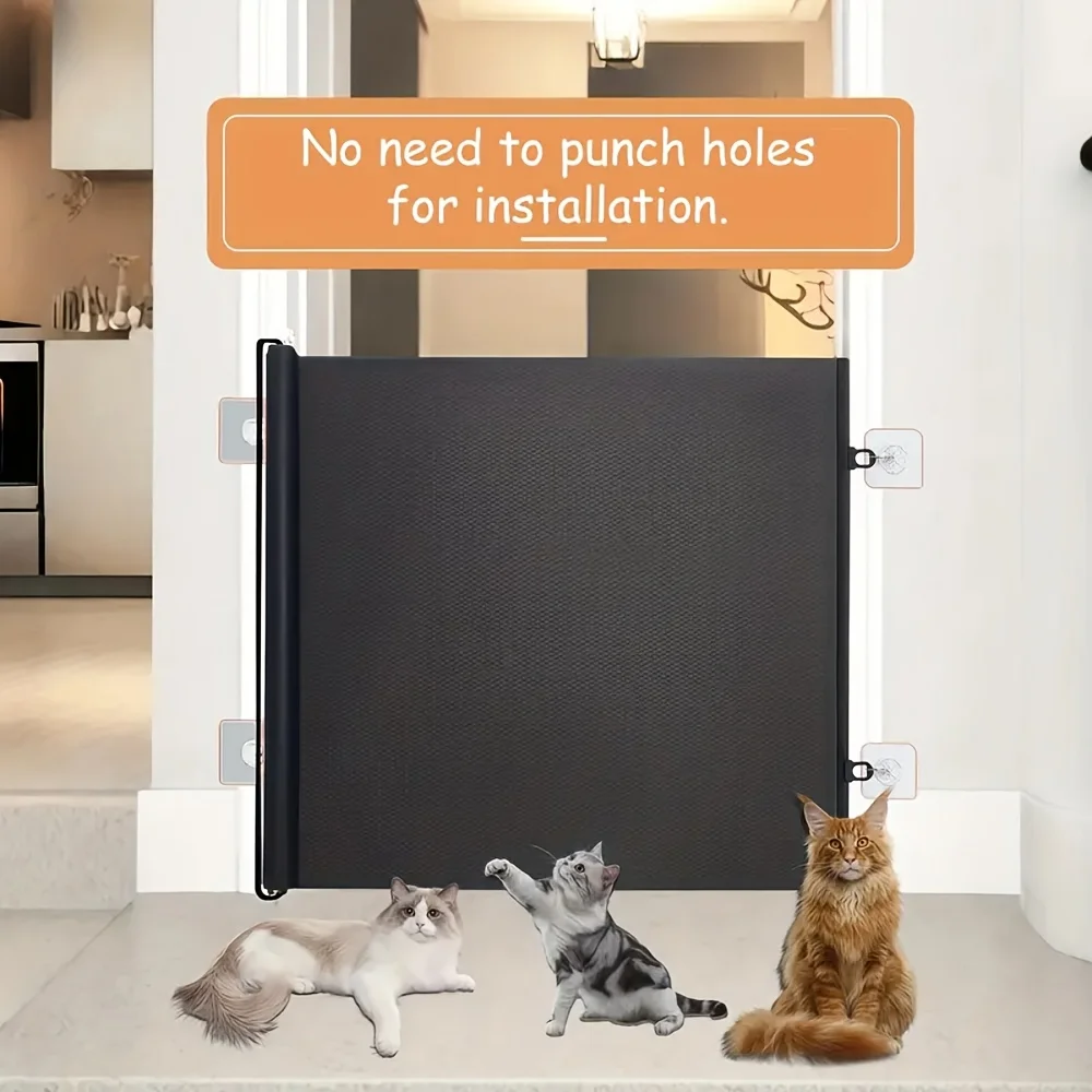Einziehbares Haustiertor ohne Bohren – Sicherheitsbarriere mit automatischer Schließung für Hunde und Katzen, verstellbarer PVC-Netzzaun für Türen