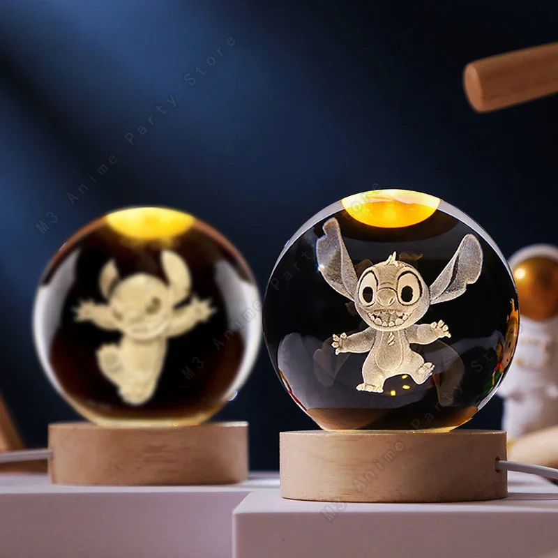 Disney Lilo & Stitch 3D-Kristallkugel-LED-Nachtlicht, Kindergeburtstagsgeschenk, 5 cm