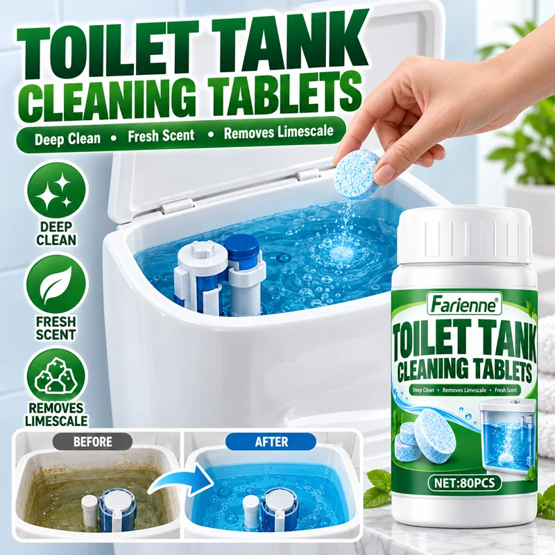 Farienne Toilet Tank Cleaner Tablets 80PCS Toilet Cleaning Tablets Limescale Remover Fresh Scent Bathroom Cleaner