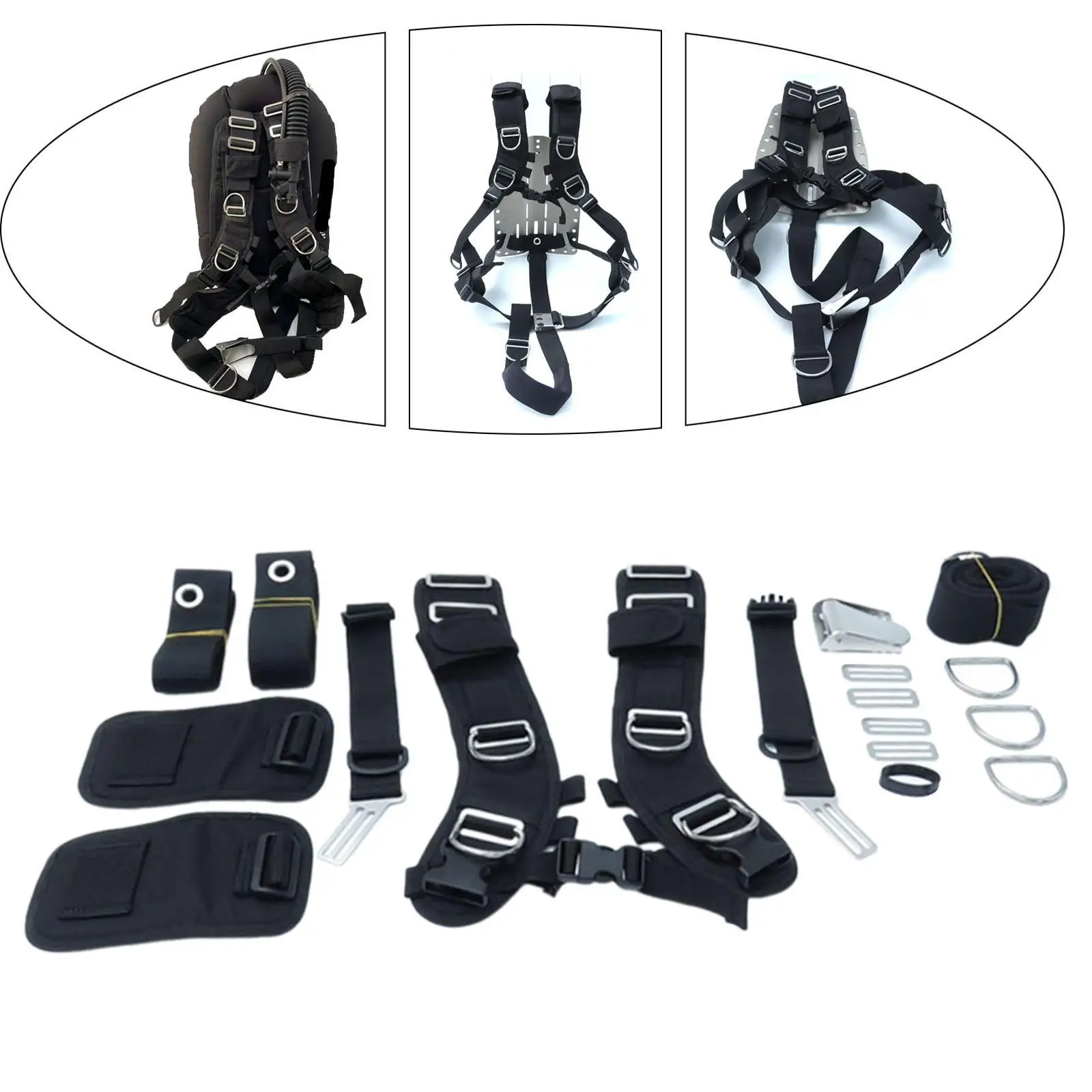 

Scuba Diving Harness System Back Plate Scuba Diving Bracket for Snorkeling Adjustable Shoulder Straps Quick Release Buckles