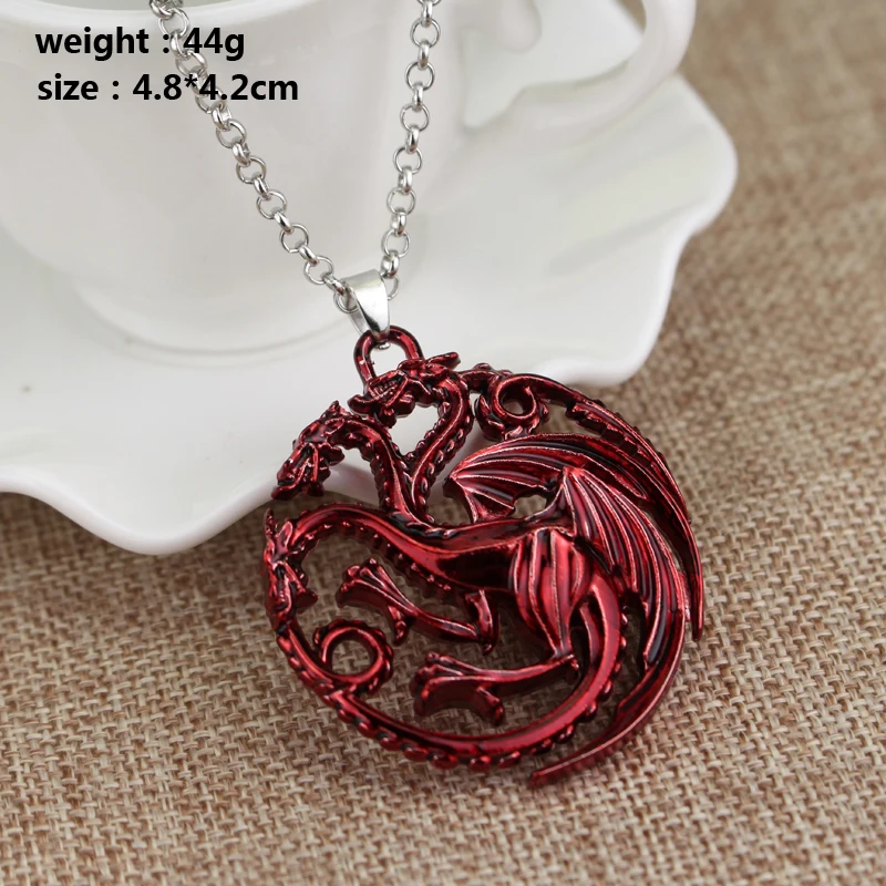 Fire and Blood House Targaryen Dragon Necklace A Song of Ice and Fire Metal Pendant Necklace for Women Men Fans Choker Jewelry