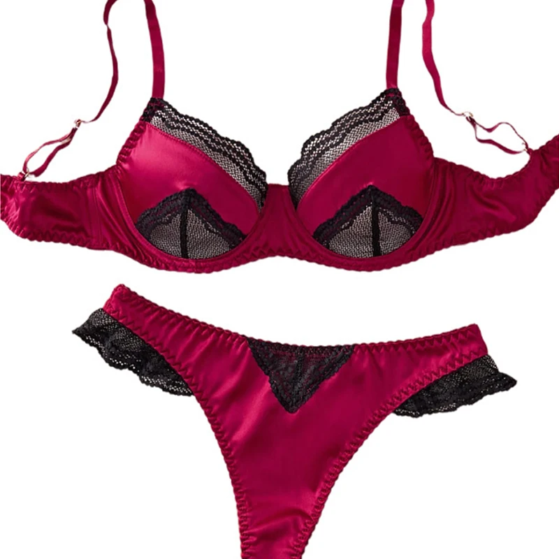 

Sexy Bra Sets for Women Patchwork Lingerie Lace Fairy Comfortable Seamless Wine Red Underwear Lace Exotic Bra Brief Sets
