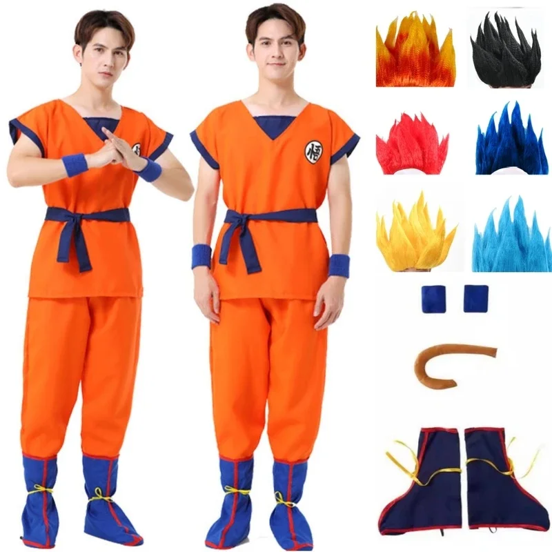 ♥ 2026 New Anime Adult Son Goku Cosplay Costume For Men Orange Suit Halloween Super Saiyan Superheroes Krillin Jumps ★ Look at m view 3