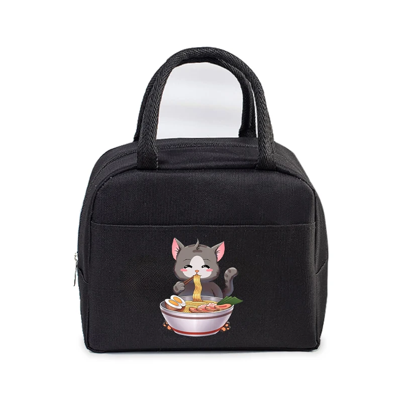 Japanese-style Lamian Noodles Cat Print Lunch Bag Women Men Cartoon Animal Thermal Bag School Student Teacher Lunch Tote Bag