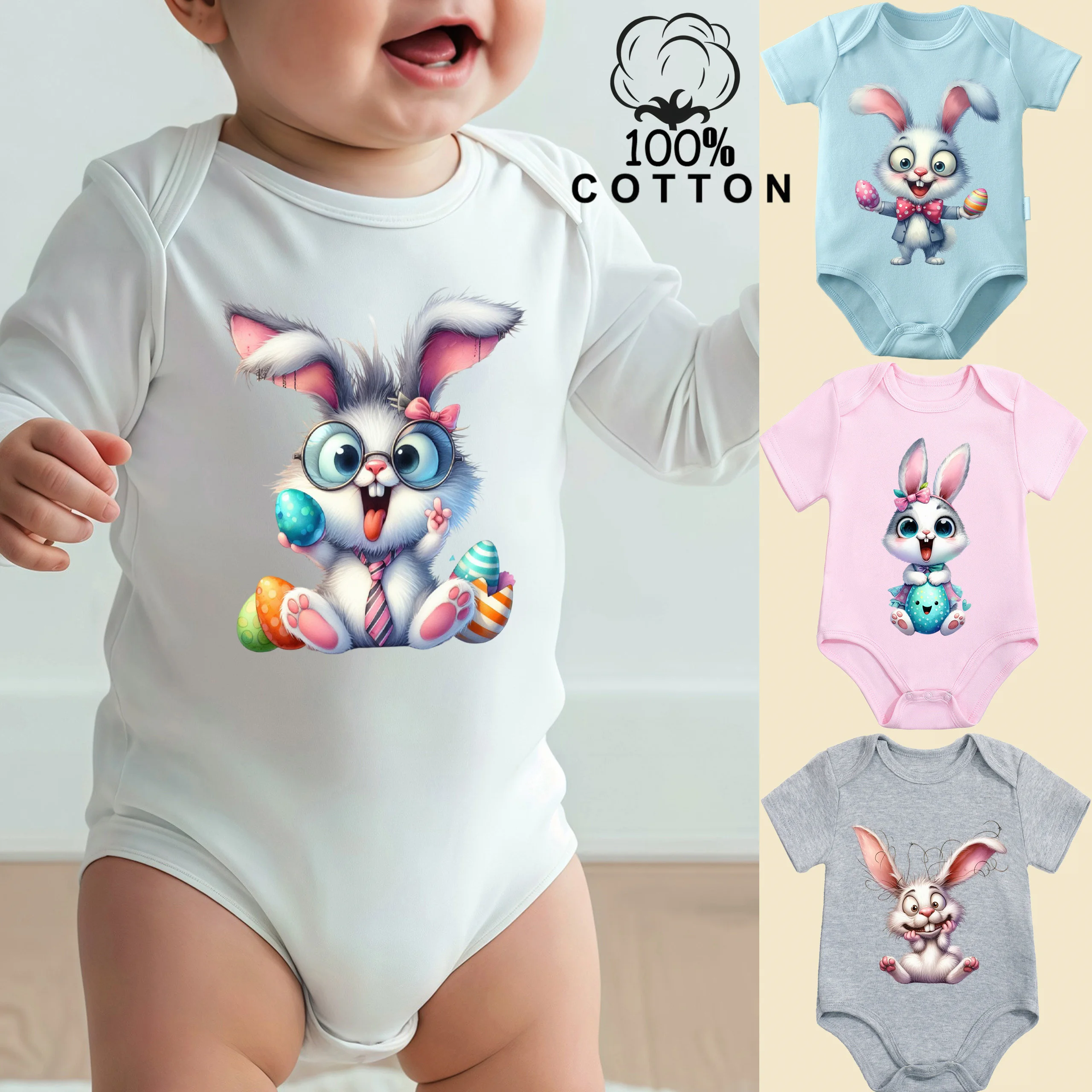 

100% Cotton Bodysuit Happy Easter The Cool Rabbit Print Onesie Comfortable Cloths for Baby Jumpsuit for 0 To 12 Months Newborn