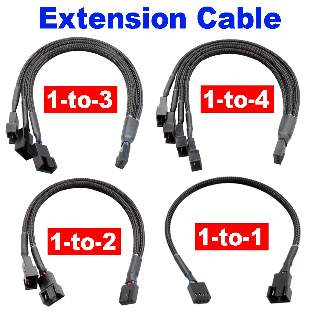 1 To 3 Pin / 4 Pin PMW PC Case Computer Cooler Cooling Control Fan Splitter Power Adapter Extension Cable 1-to-4 Extension Cable