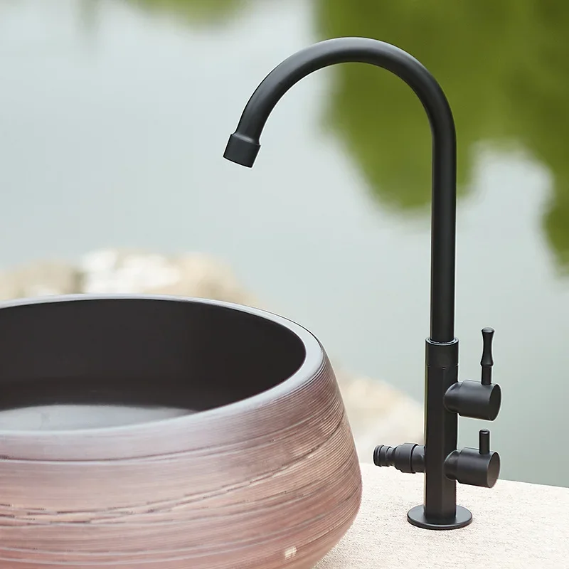 صنبور بارد فردي عتيق من النحاس بالكامل للفناء الخارجي، مضاد للتجمد، حوض غسيل عتيق، حوض غسيل، صنبور ثنائي الغرض