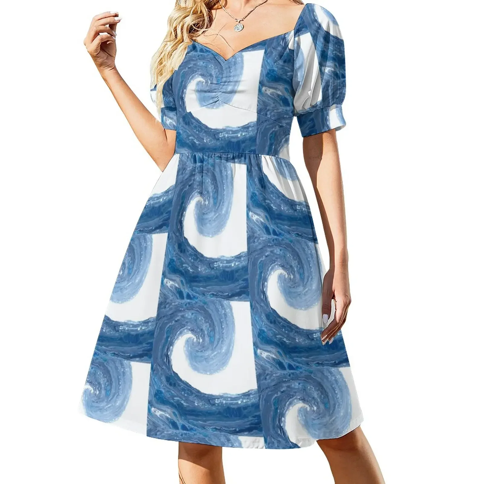 

Coastal Wave Underwater Ocean Pattern In Blue Short-Sleeved Dress summer dresses Women's dress