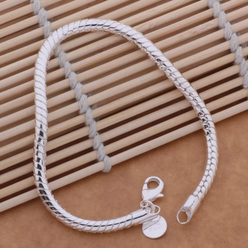 925 Sterling Silber Armband Klassische 3MM Schlangenkette für Damen Mode Einfacher Verlobungs- und Hochzeitsschmuck Hochwertige Geschenke