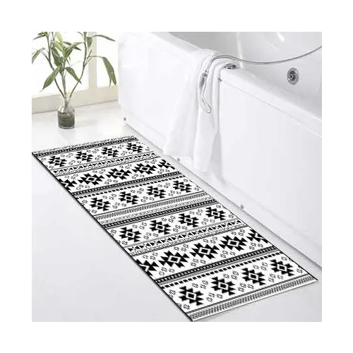 Else Kadser Black White Authentic Pattern Shower Bathtub Fronting Bath Mat