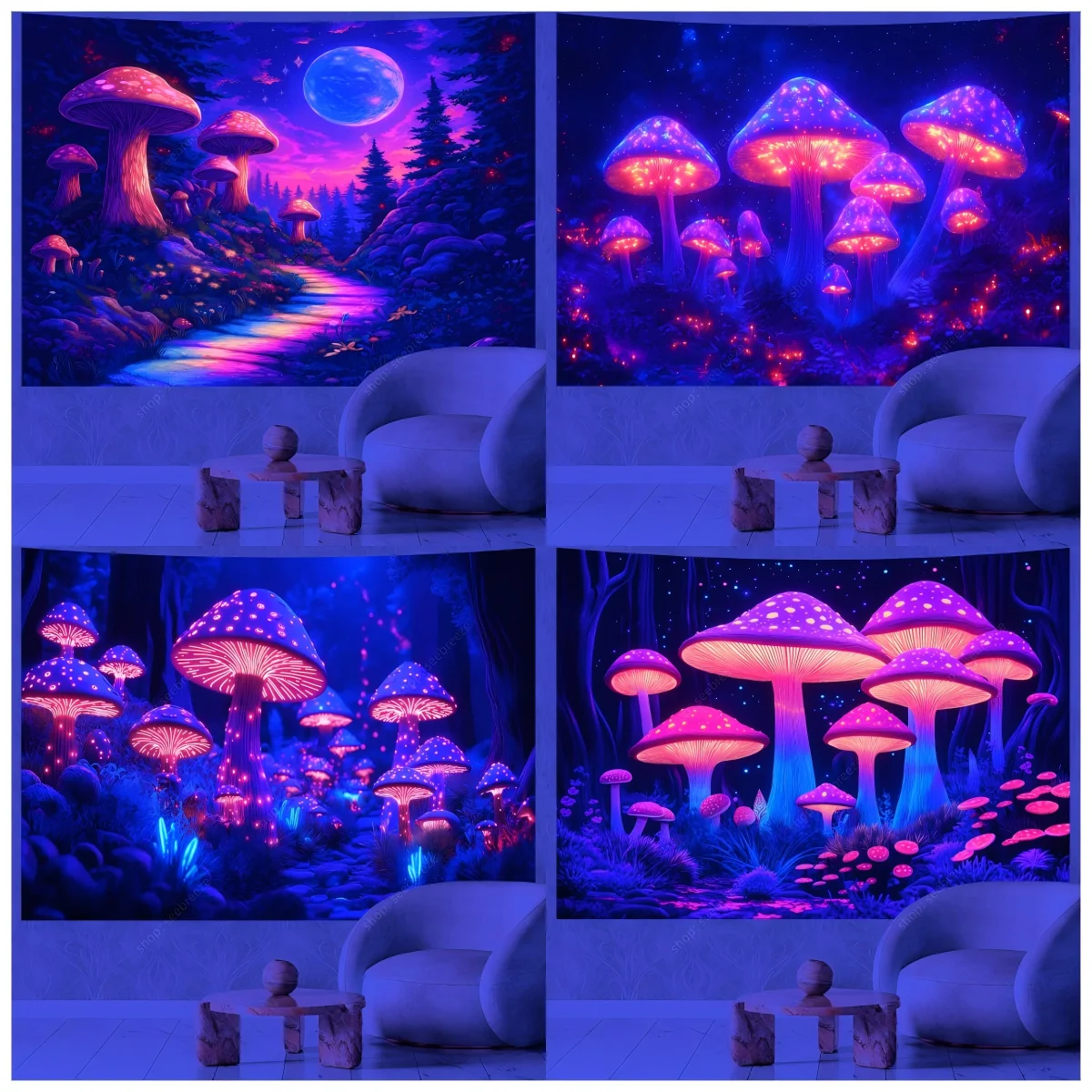 VIKAMA Fantasy Pilz Sternenhimmel Wandteppich Wohnzimmer Schlafzimmer Spielzimmer Dekoration Ins Style Zauberwald Dekoration