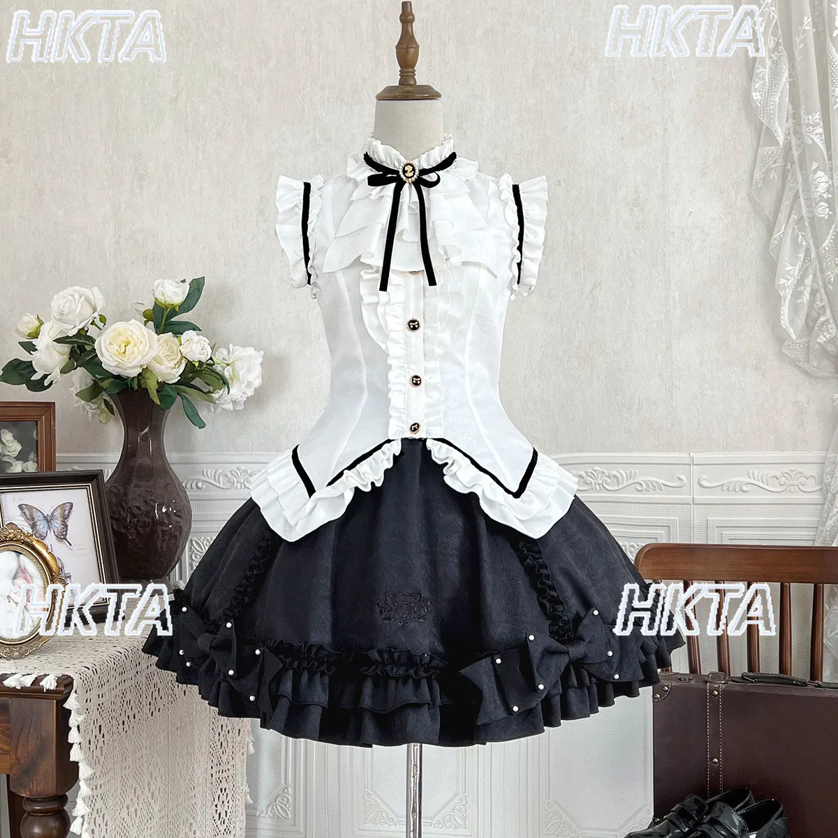 

Новый летний комплект: элегантная белая блузка и юбка в стиле Лолита. Милый комплект из блузки и юбки для женщин.