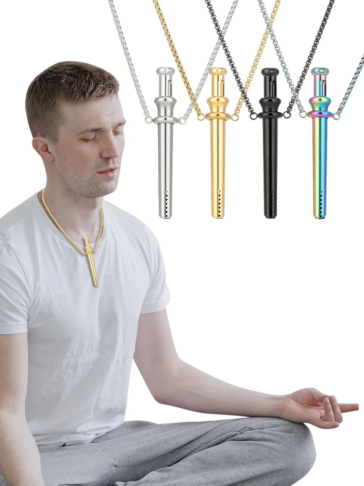 التنفس المقاومة صافرة قلادة الفولاذ المقاوم للصدأ القلق التنفس قلادة Mindful التنفس قلادة التأمل مجوهرات