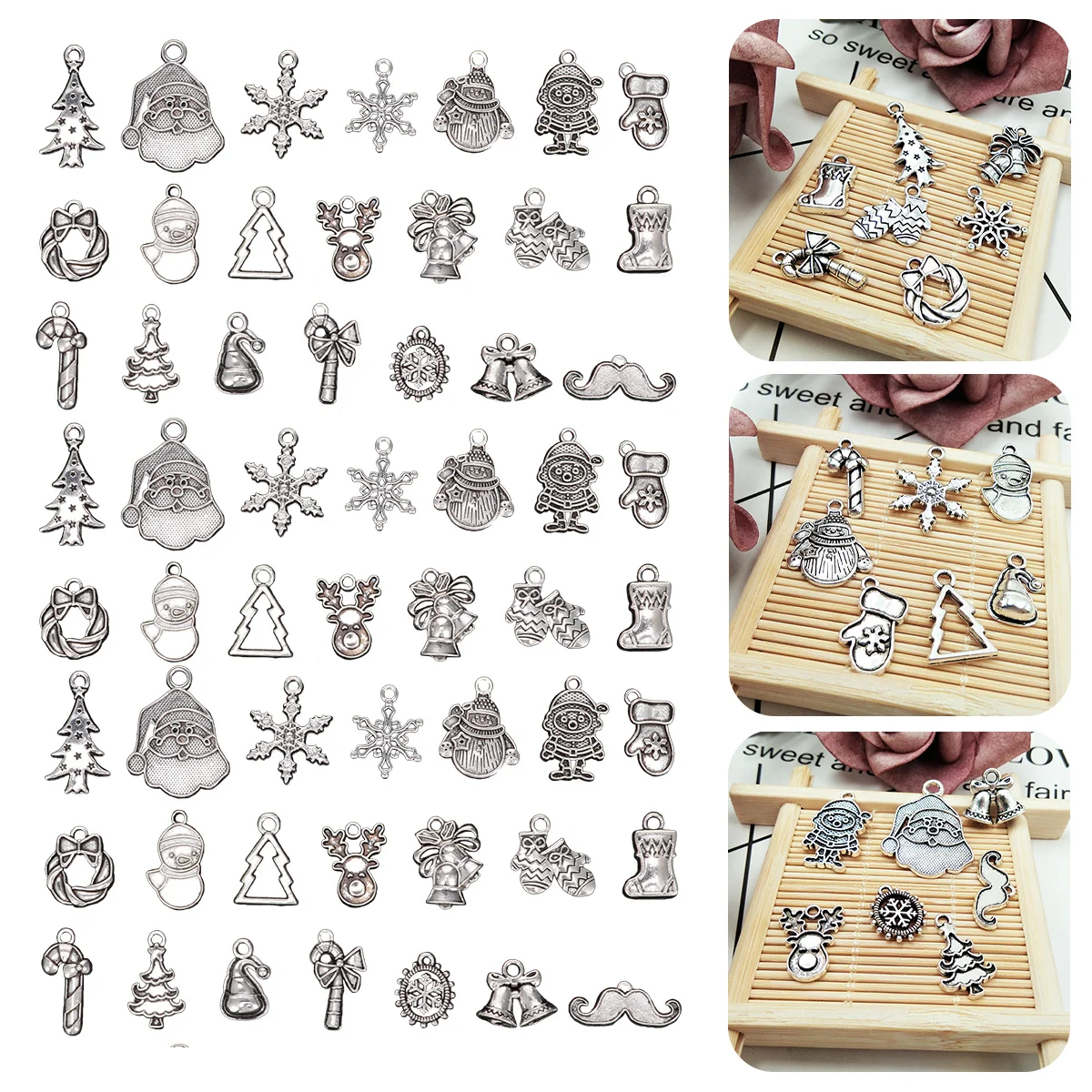 

63Pcs Christmas Alloy Pendant Charm Creative DIY Jewelry Making Accessories Santa Claus Theme Festival Key Chain Necklace Charms