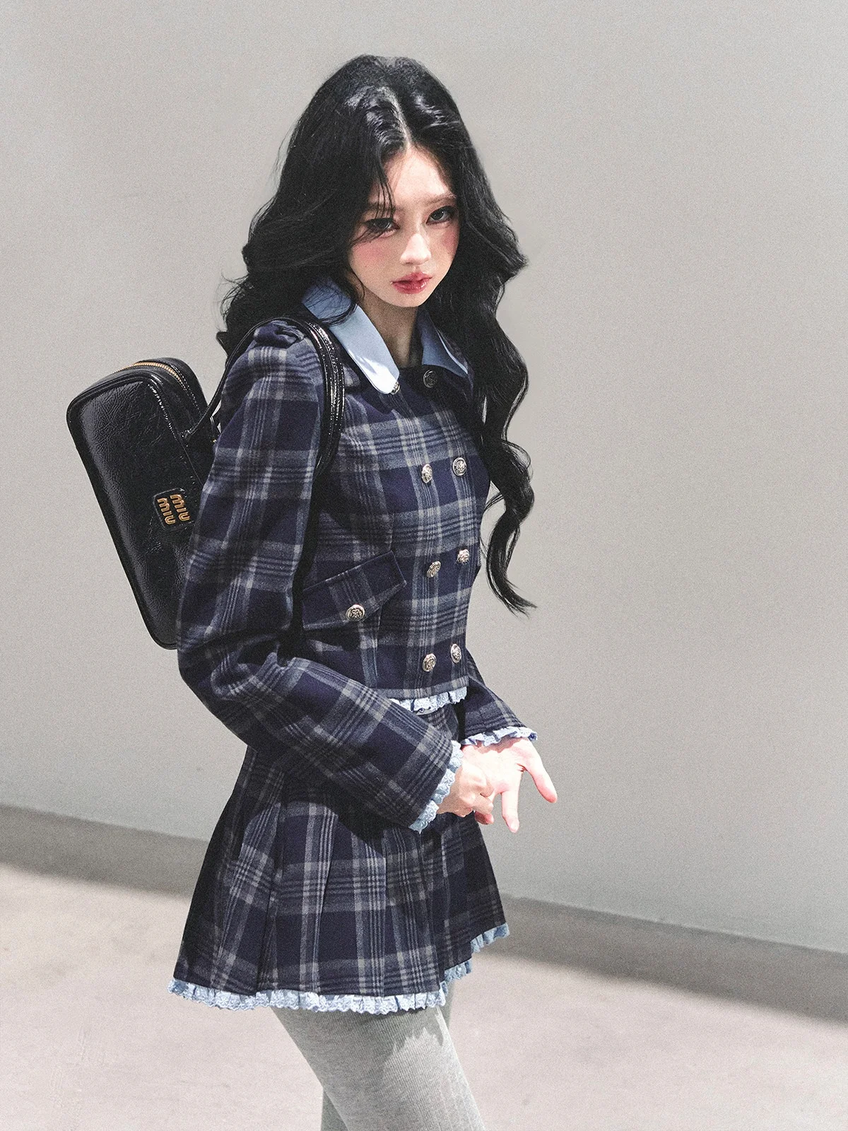 

Комплект из хлопковой куртки и брюк в клетку AOMALM, женский зимний модный костюм в студенческом стиле, утепленный кардиган с длинными рукавами