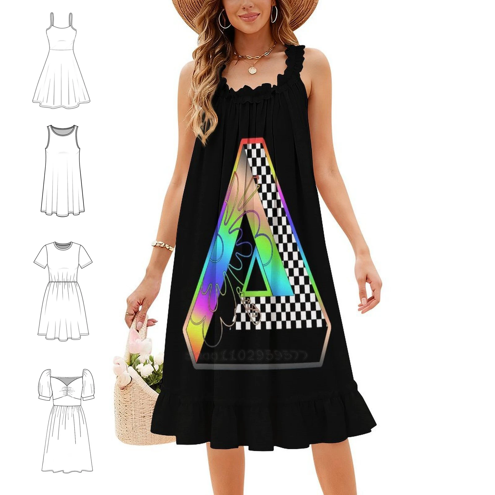 Pyramid And Black And White Squares Vintage Bohemian Dress Puff Sleeve Or Sleeveless Options For Women Dress Pyramids Apron