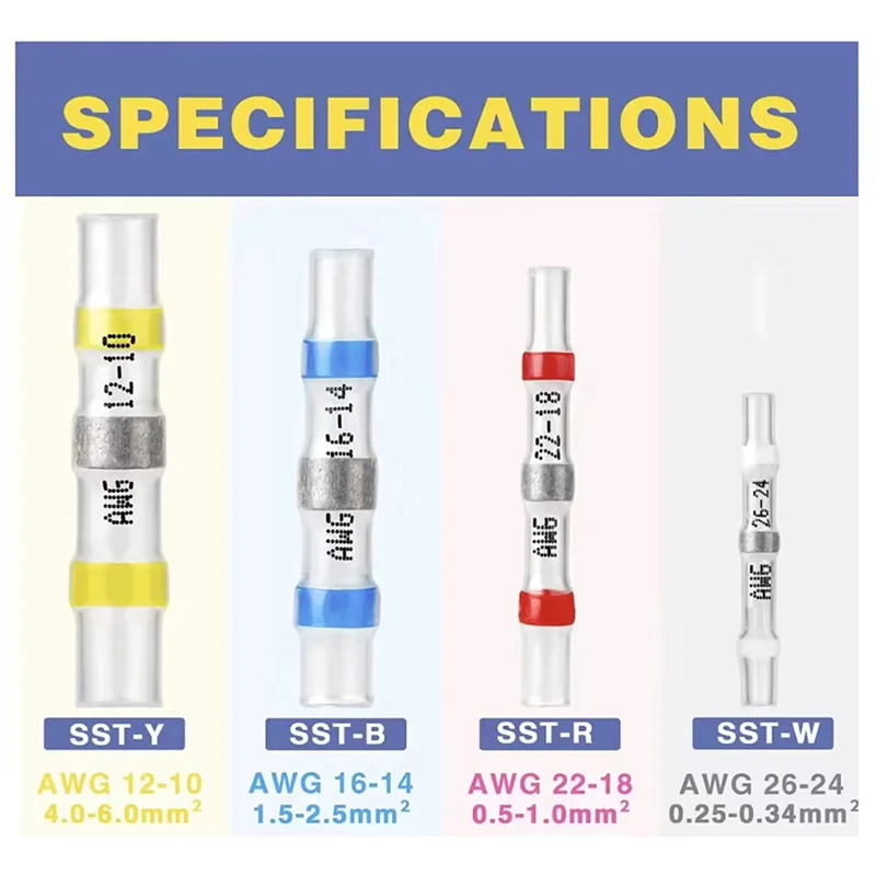 

AA76-250 шт. термоусадочные соединители, водонепроницаемые изолированные электрические обжимные соединители проводов, соединительная клемма