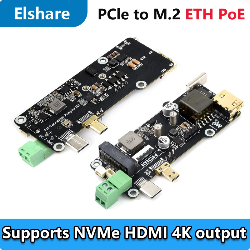 Raspberry Pi 5 Multi functional ETH POE Power Adapter Board PCIe to M.2 NVMe SSD Pi5 Connector Adapter (E)