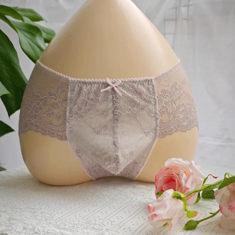 

﻿Sexy Men Low Waist Floral Bow Lace Transparent Soft Briefs Sissy Mesh Convex Pouch Erotic Panties Cosplay CDTS Private Party ﻿