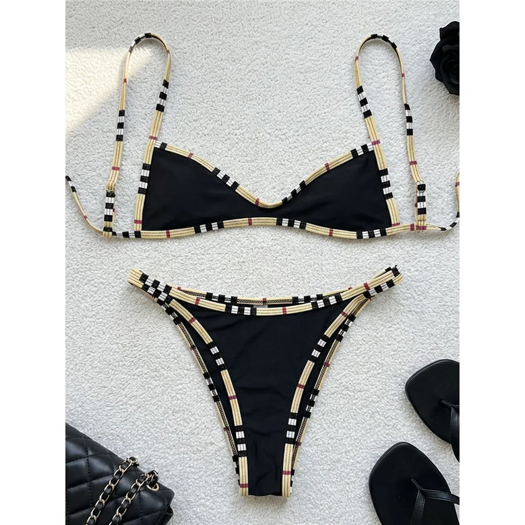 XS - L 2026 Bedruckter Bikini mit Polka Dots, Damen-Badeanzug, zweiteiliger Bikini-Set, kariertes Badeoutfit, Badeanzug, Schwimmanzug V8039 – Detail 12