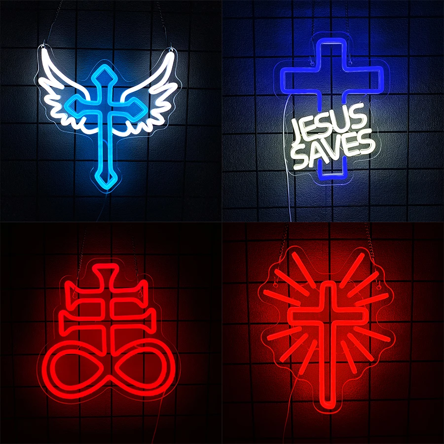 Jesus Saves Led Neon Sign, Used For Wall Decor, Bedroom Living Room Religious Easter Wedding Sign, The Best Gift For Believers.