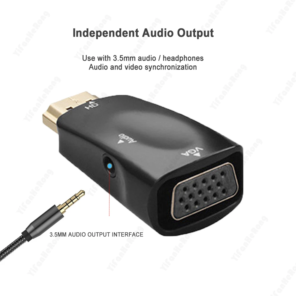 Konwerter kabla Mini HDMI na kabel VGA Konwerter kabla audio 1080P z gniazdem 3,5 mm Audio do laptopa TV Box Wyświetlacz komputerowy