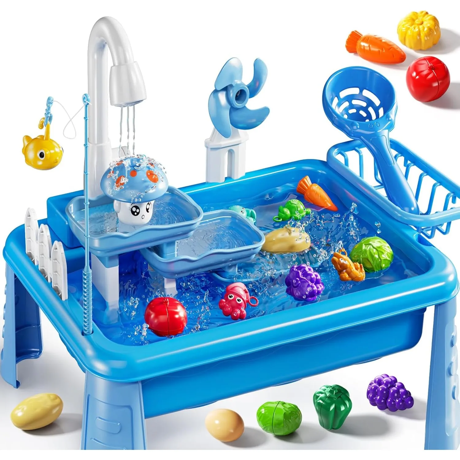 

Water Table Play Sink Toy for Kids Outdoor Kitchen with Running Water Fishing Games Toddler Water Play Table Beach Outdoor Toys