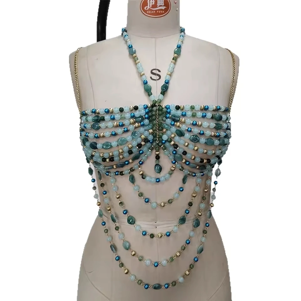 

European & American-Style Multi-Color Pearl Hand-Beaded Body Chain Adjustable Multi-Layer Layering Top For Hot Girls