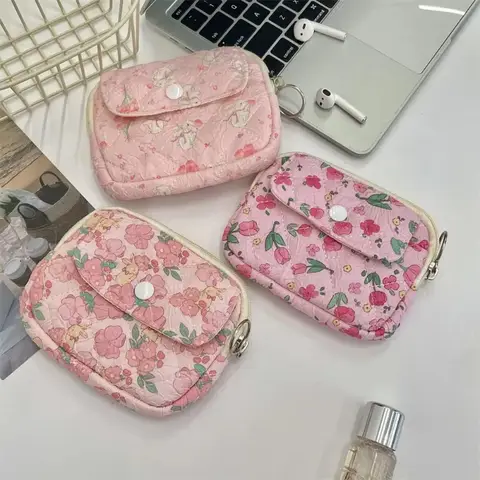 귀여운 만화 꽃 퀼트 동전 지갑 미니 카드 홀더 더블 레이어 저장 가방 여성 키 립스틱 쥬얼리 포장 케이스