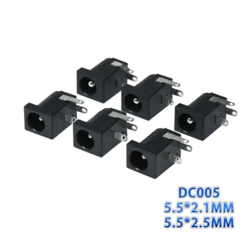 10PCS/Lot DC-005 Black DC Power Jack Socket Connector DC005 5.5*2.1mm 5.5*2.5 2.1 socket Round the needle