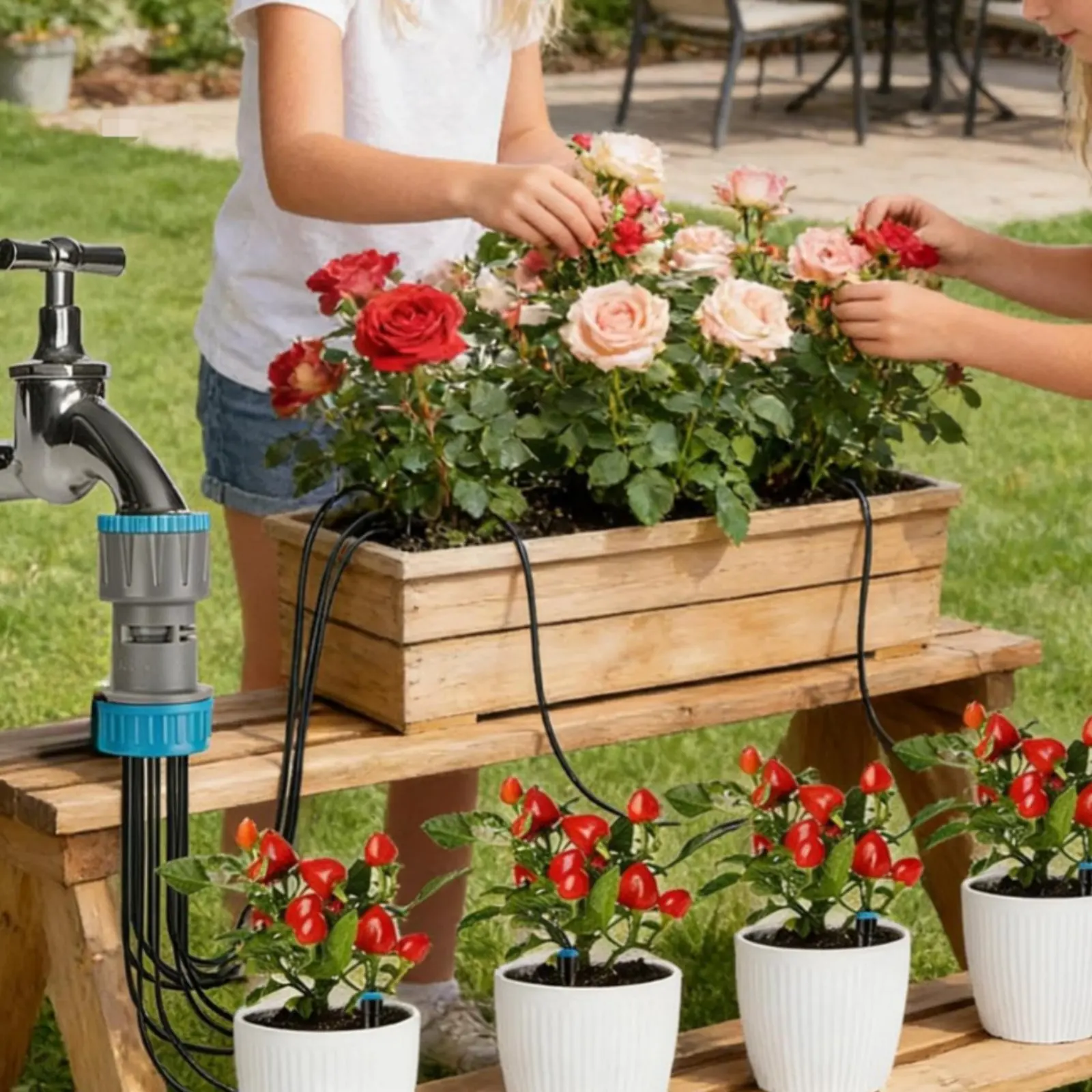 

Автоматический капельный полив для растений на 10 головок: простая установка, предотвращает переувлажнение