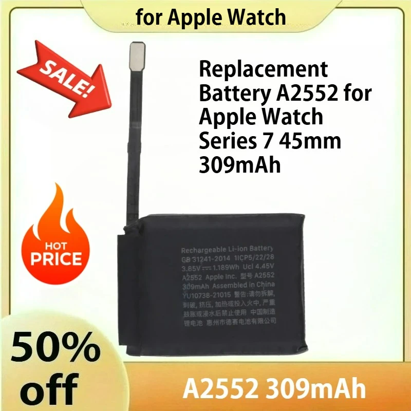 

Сменный аккумулятор A2552 для Apple Watch Series 7 45 мм, 309 мАч