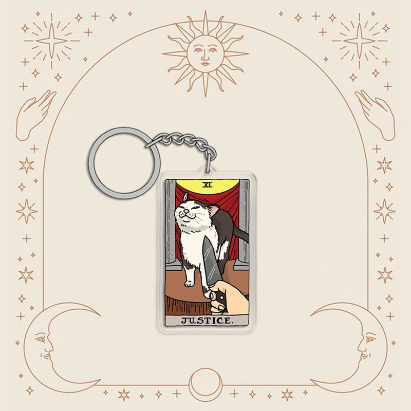 Hot Creative Tarot Cat Meme Keychain Sad Cat Meme Cartoon Acrylic Pendant Car Key Chain Bag Charm Funny Jewelry Gift for Friends