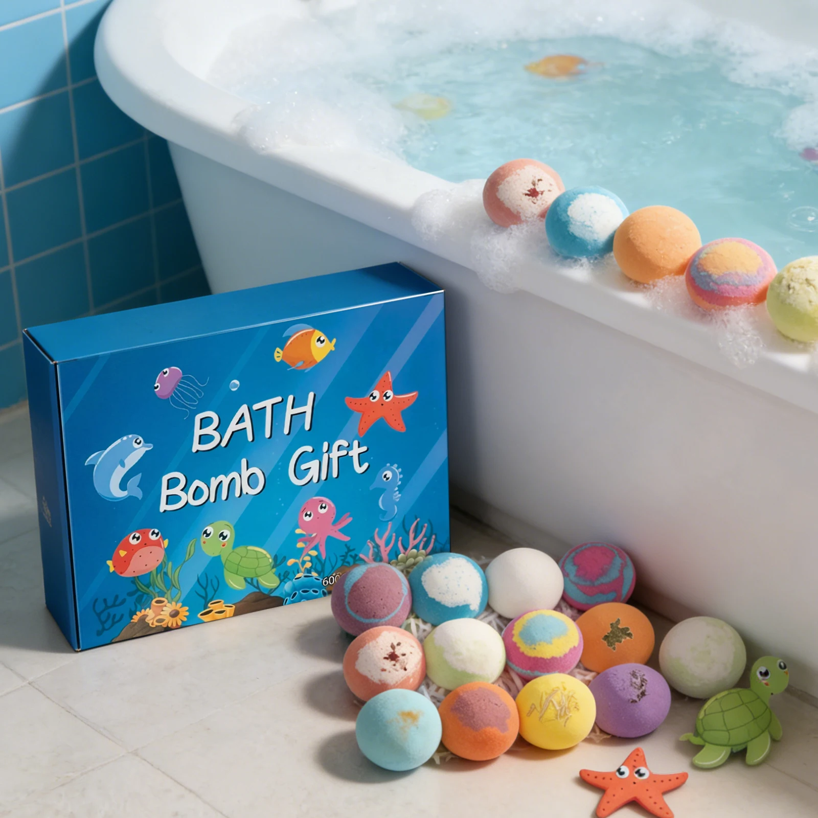 

Kids Bath Bombs Hidden Surprise Colorful Rich Bubble kids Funny Relaxing Bath Toys Children Holiday Gift Set Ocean Bubble Bath