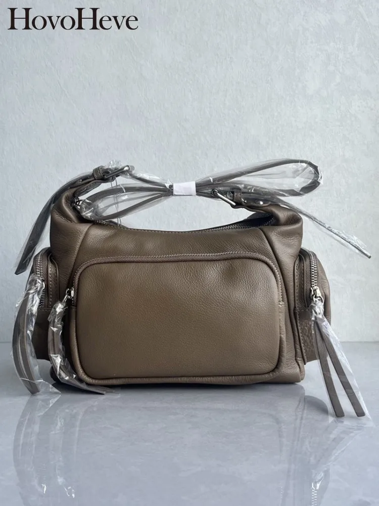 

Concise Pockets Handmade Genuine Leather Handbag Solid Color Female Zipper Crossbody Bags Fashion Cowhide Single Shoulder Bag