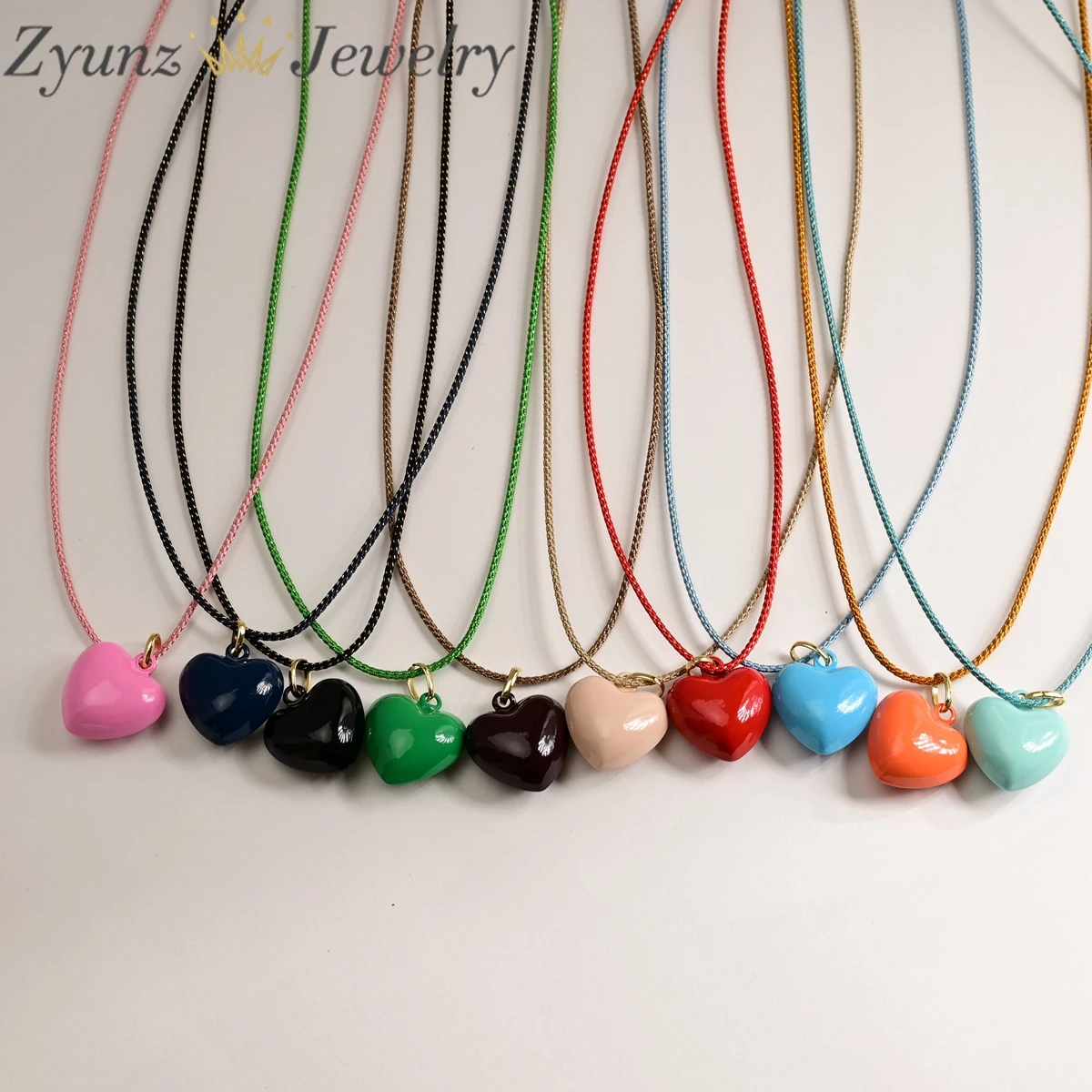 5Pcs, Popular Enamel Multi Colored Puffy Bubble Love Heart Charm Pendants Braided Cord Necklaces Jewelry Gift