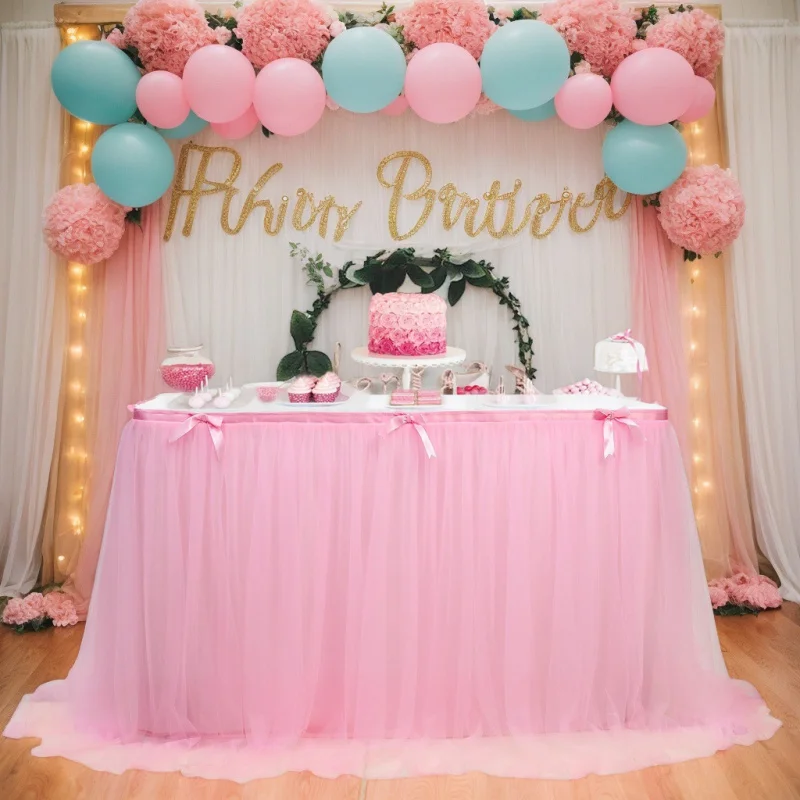Tulle Ruffled Table Skirt for Birthday Party Halloween Wedding Hotel Sweet Net Yarn Decoration Tablecloth