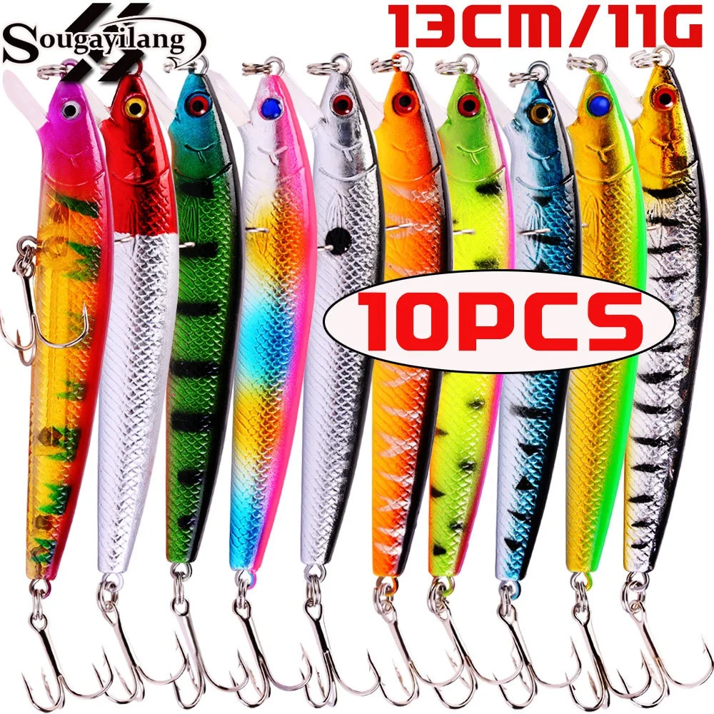 Sougayilang 10PCS Minnow Fishing Lure Lifelike CrankBait Hard Bait for Freshwater Saltwater Fishing Carp Fishing Fishing Tackle