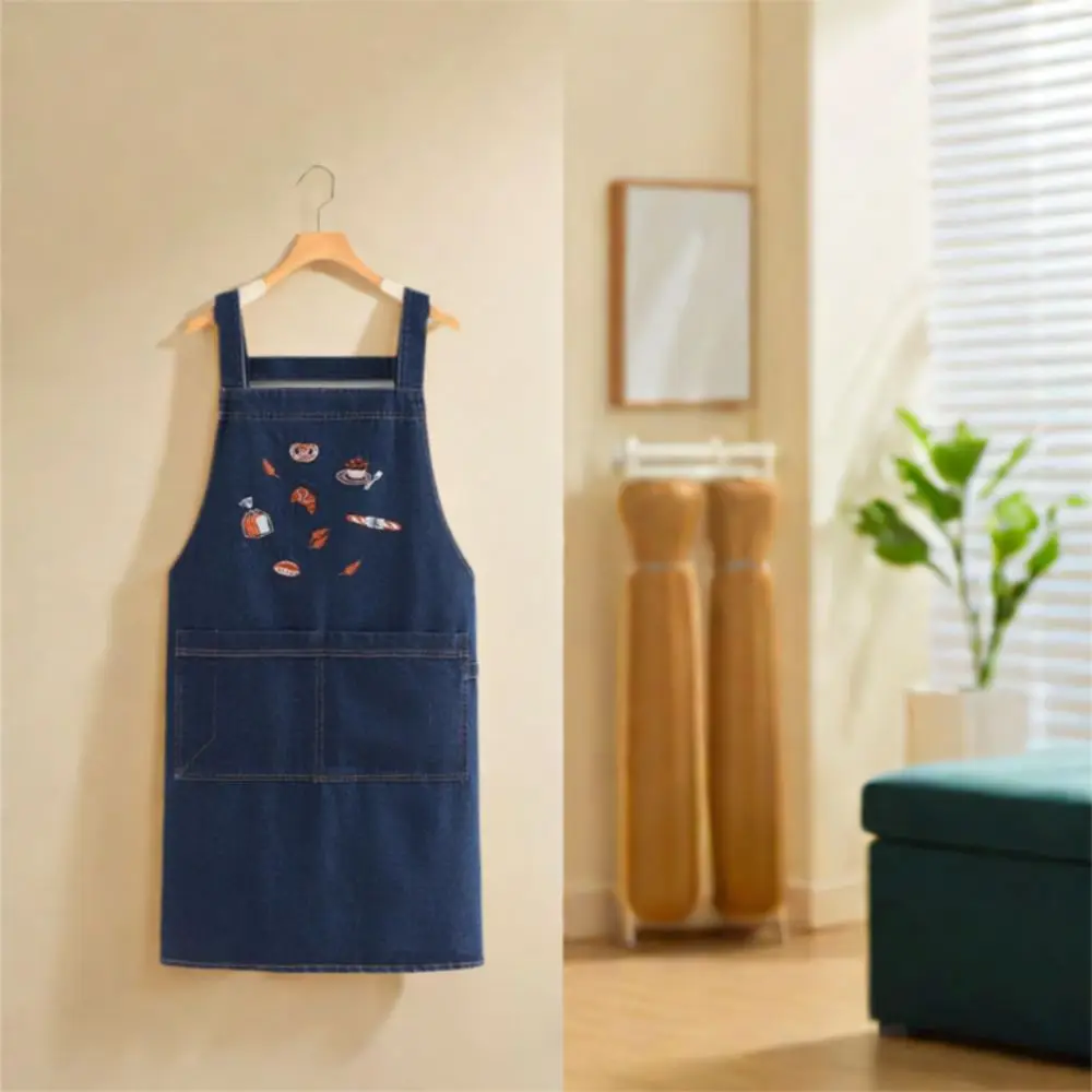 

Simple Fashion Cowboy Apron Antifouling Artistic Design Korean Workwear Apron Soft with Pocket Retro Apron Home