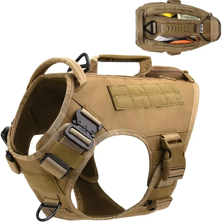 Adjustable No-Pull Service Tactical Dog Harness Vest With Handle Hook Loop Panels for Large Medium Dogs Walking Hiking