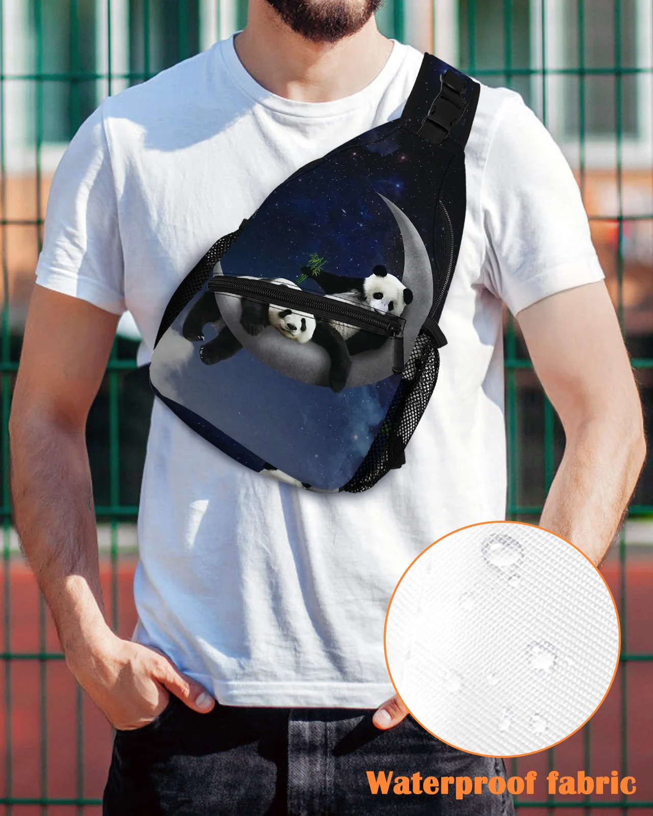 Moon Night Sky Panda Star Chest Bag for Men Casual Sports Shoulder Bag Women's Travel Waterproof Messenger Bag