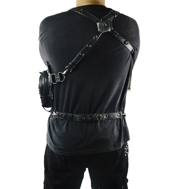 Gothic Steampunk Skull Bag Punk Women Messenger Bag Leather Rivet Waist Leg Bags Fashion Retro Rock Motorcycle Leg Bag for Men