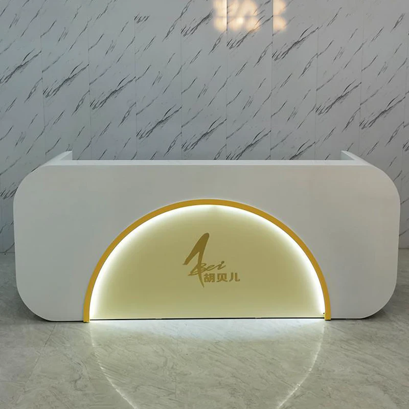 Classic Stylish Reception Desks Beauty Salon Front Illuminated Reception Desks Small Office Mostrador Commercial Furniture