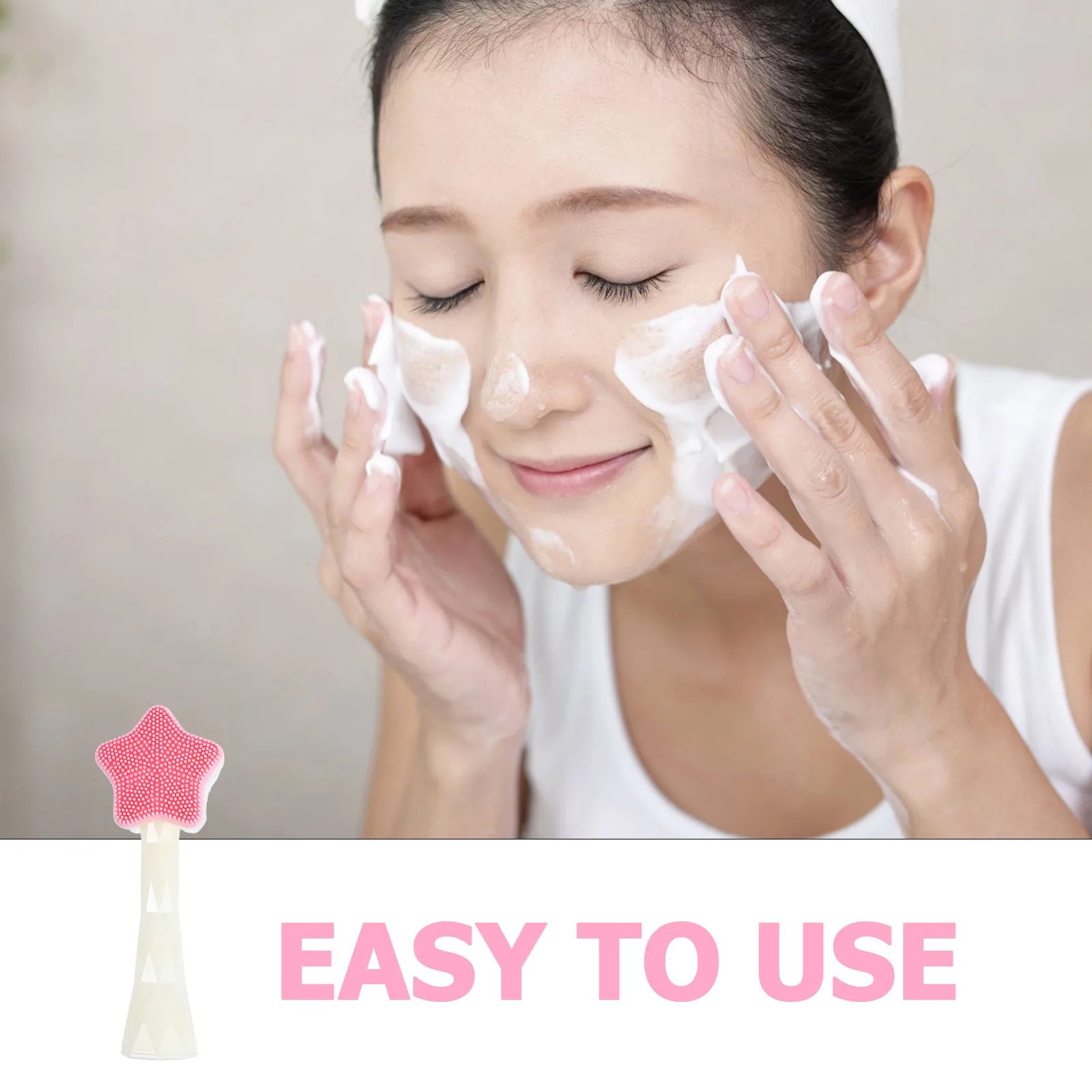 

White Facial Cleansing Brush Plastic Manual Soft Comfortable Lightweight Ergonomic Handle Portable Skin Care Tool Face Massage