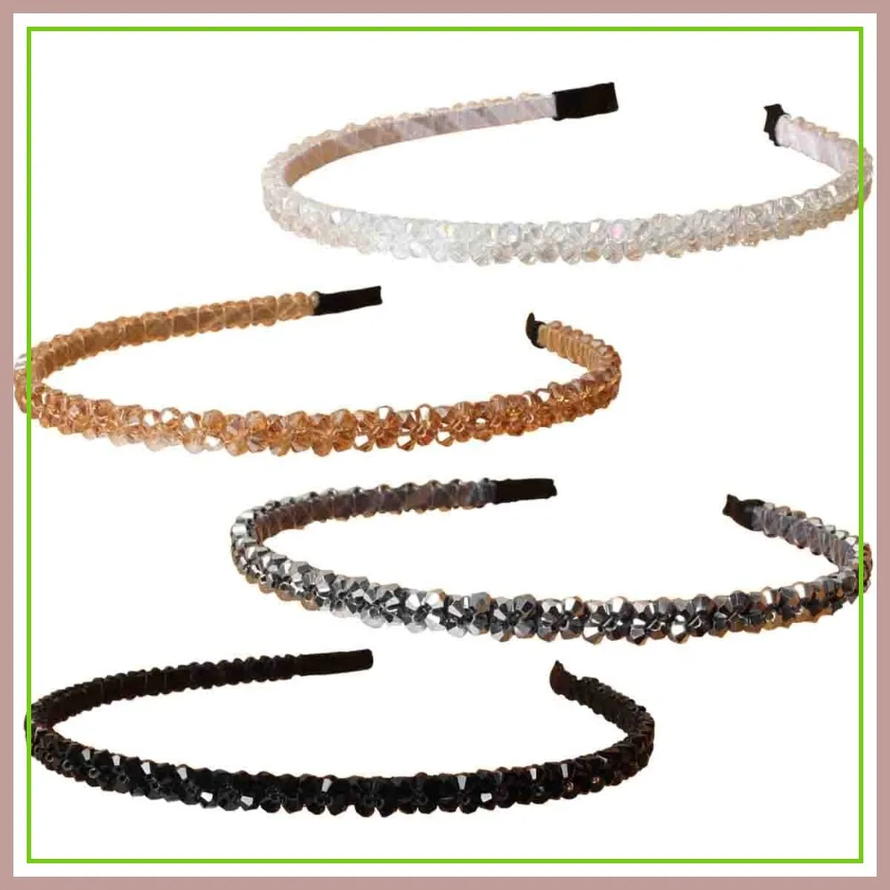 

4PK Crystal Rhinestone Headbands for Women, Double Rows Sparkly Beaded Hair Hoops, Narrow Clear Black Hair Accessories