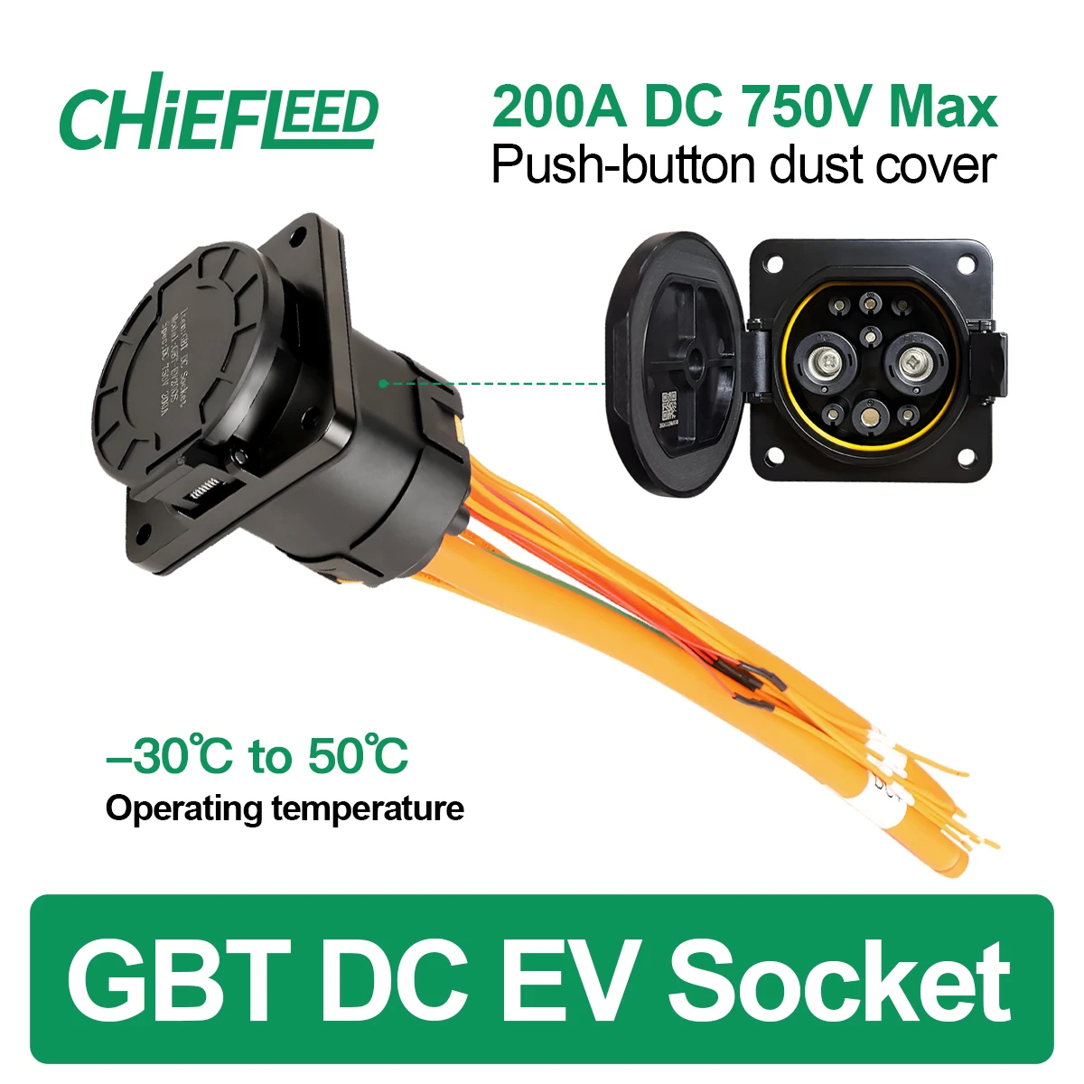 

Розетка для зарядного устройства Chiefleed 200A 750V DC GBT EV с кабелем длиной 0,3 м для вилки GBT DC