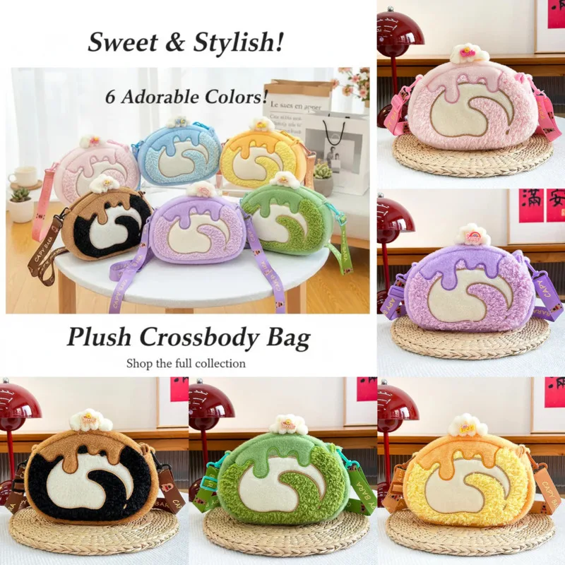 

Kawaii Cake Swiss Roll Plush Crossbody Bag Girls Cartoon Dessert Cute Mini Coin Purse Soft Shoulder Tote Bag Gifts Backpacks New