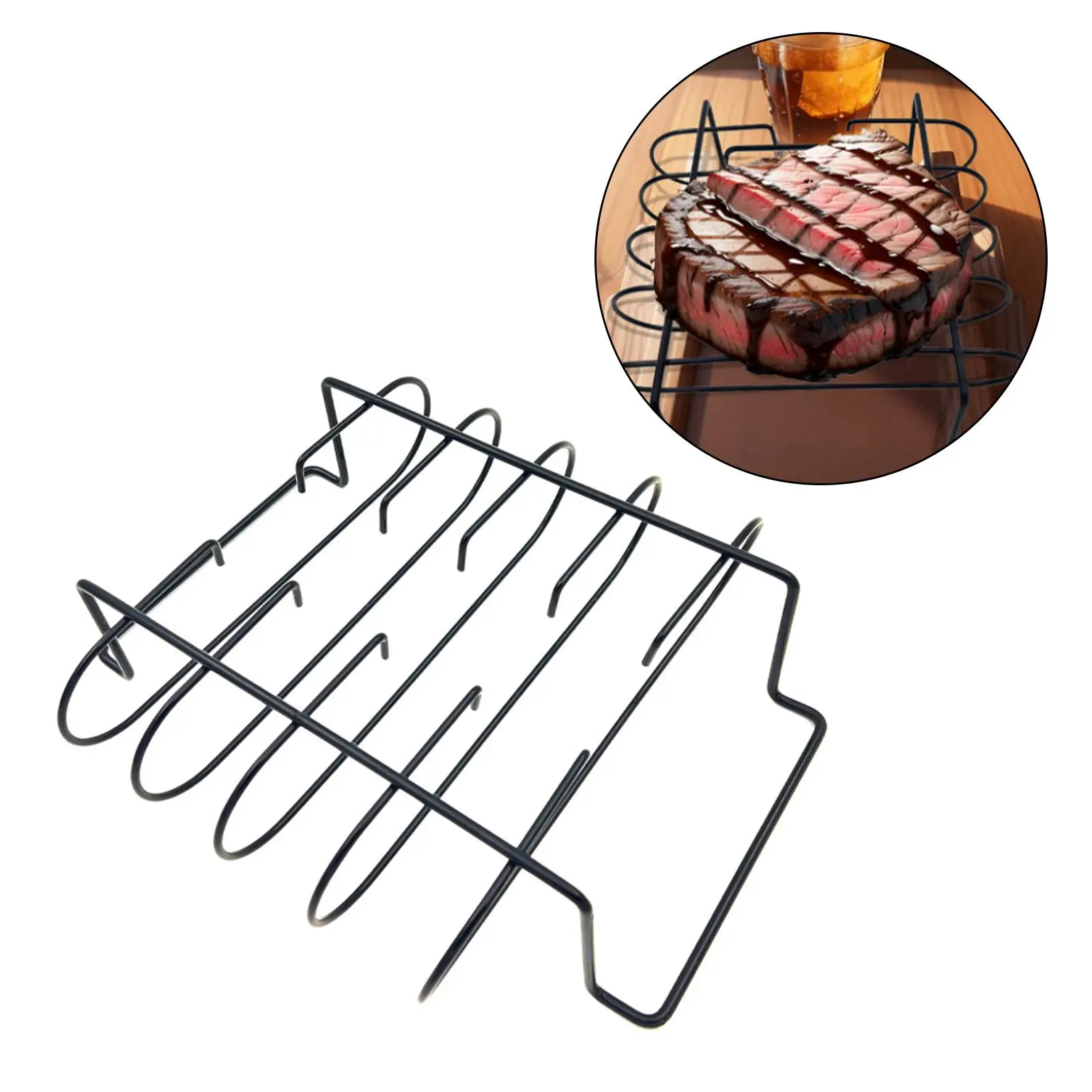 Roasting Rack Men Gift Easy to Clean BBQ Grill Rib Rack Rib Prep Tool Grilling Accessories for Chickens Trip Hiking Yard Roasts